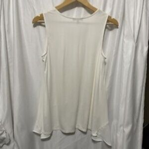 adrianna papell M tunic going out top a-line embroidered sheer hem flounce vneck